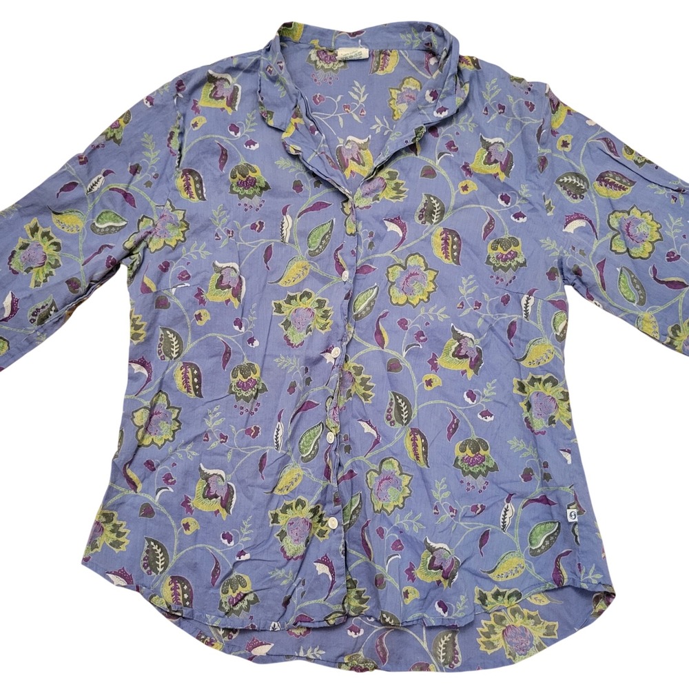 Handprint M Pajama Set Blue Floral Cotton Block Print 2 Piece Loungewear - Picture 8 of 9